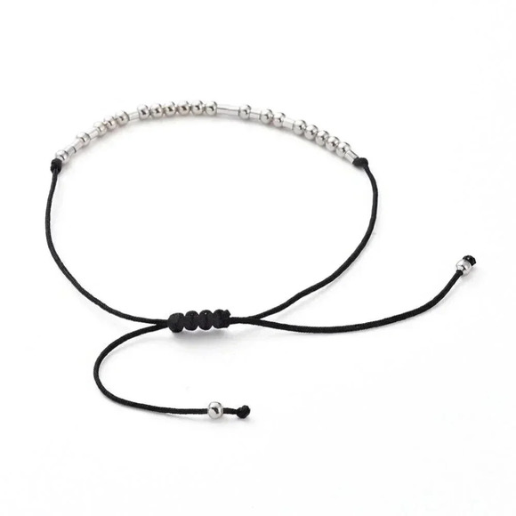 Inspirational Never Give Up Handcrafted Silver Black Unisex Morse Code Bracelet - Picture 4 of 5